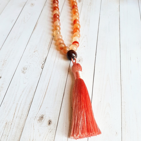 108 Carnelian Gemstone Mala Necklace - Picture 4 of 4
